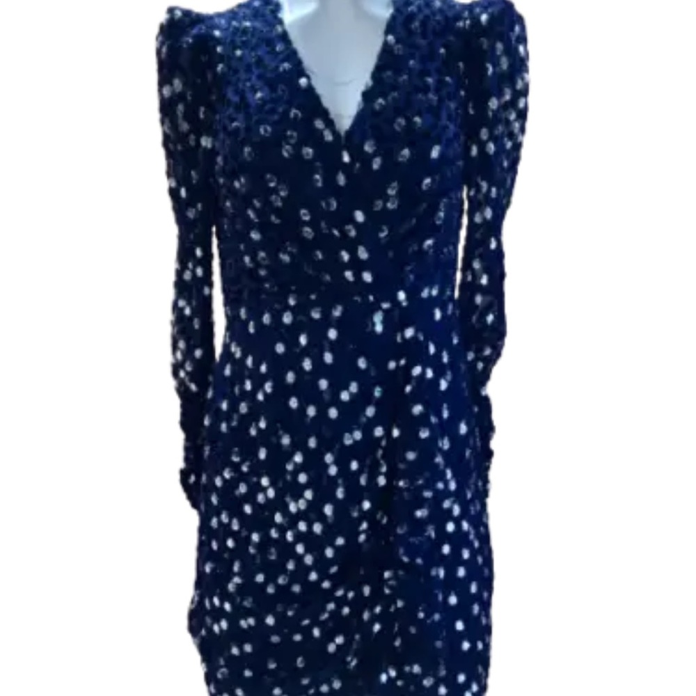 Kate spade crushed blue velvet and silver dot dress